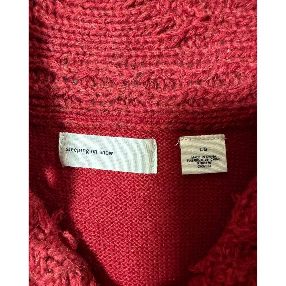Sleeping on Snow Anthropologie Womens Red Cable Knit Cardigan Sweater Large - Picture 3 of 8